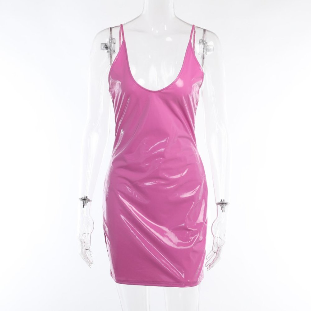 New Suspender large u-neck pink mini dress